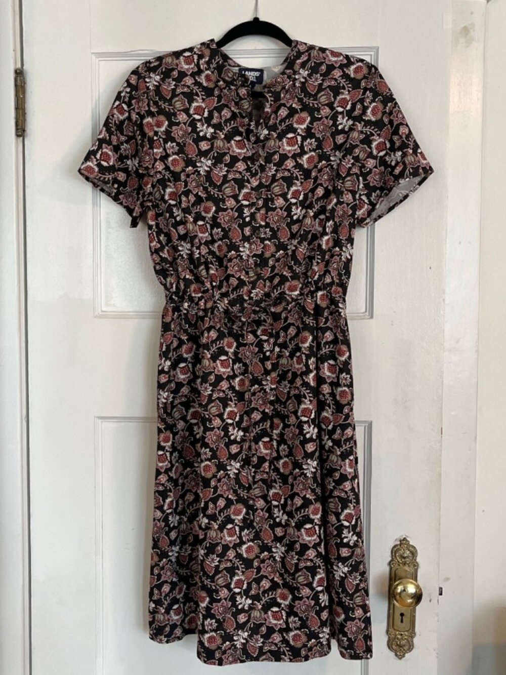 Lands End Short Sleeved Dress Tudor-style floral pattern - S/M